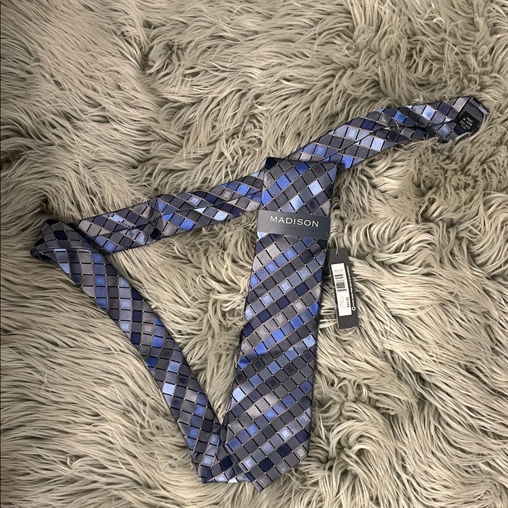 Madison Blue and Gray Geometric Check Tie